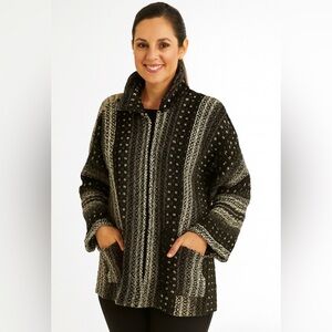 Artisan Made Hand Woven Wool Jacket, Zip Front, Black/Gray, Art to Wear Unique L